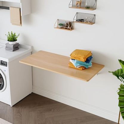 Modern Wall-Mounted Folding Table, Solid Wood, White and Natural Oak, 45x22 Inches, Collapsible Space-Saving Design for Home Office, Laundry Room (Burly Wood) - color: Burly Wood