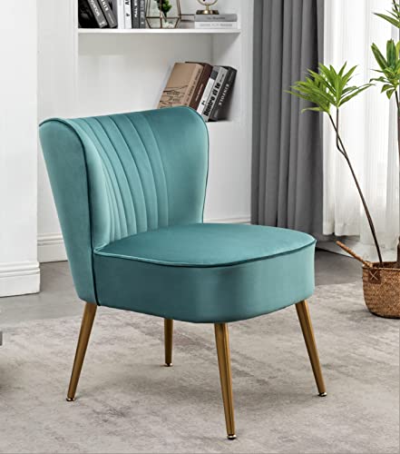 Container Furniture Direct Modern Velvet Accent Chair for Living Room, Bedroom, or Entryway, Stylish and Comfortable Armless Design with Metal Legs, Teal - color: Teal