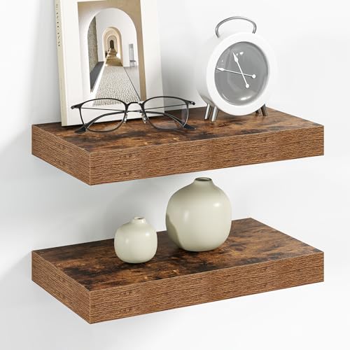 Vivelove 12 Inch Floating Shelves Wall Mounted for Display, 6.5 Deep Duty Shelves with Invisible Brackets for Living Room,Bedroom,Kitchen, Bathroom Storage & Decor,12" Wx6.5 Dx1.4 H - Rustic Brown - color: Rustic Brown, size: 12”Wx6.5”Dx1.4”H