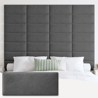 IFNOW Wall Mounted Headboard, Peel and Stick Panels, Dark Grey, King | Upholstered 3D Soundproof Acoustic Panels, Reusable and Removable, Padded Leather Bed Headboard, 12 Panels, 9.84" x 23.62" - color: Leather-dark Grey, size: King