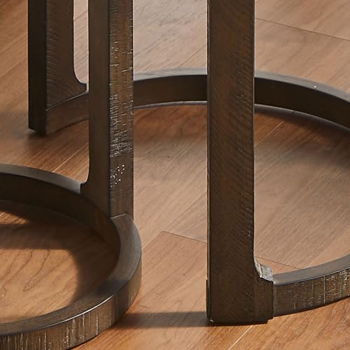 24" Round Nesting Coffee Table Set of 2, Solid Wood Coffee Tables Mid Century Rustic Farmhouse Side End Tea Table for Living Room, Apartment (Drak Brown) - color: 24" Dark Brown