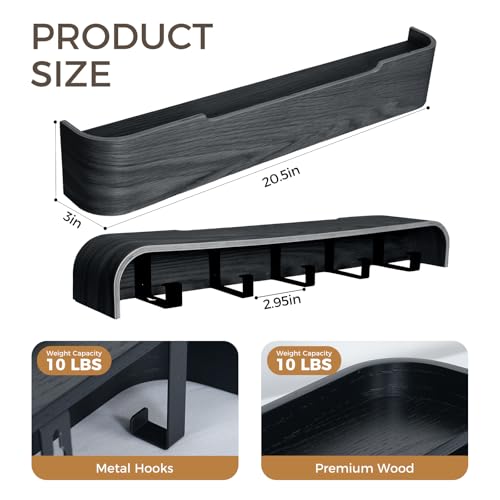 Coat Rack Wall Mount with Shelf Entryway Shelf Modern Key Holder Hanger Wall Shelves with Hidden Hooks for Hanging Towels Coats Hats Bags for Hallway Bathroom Bedroom (Black, 5 Hooks) - color: Black, size: 5 hooks
