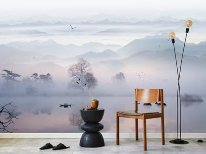Mountain Lake Landscape Wall Mural Wallpaper | 151"x96", for Bedroom Living Room Bathroom, Textured Fabric, Not Peel and Stick - color: Mural 03, size: 151" x 96"