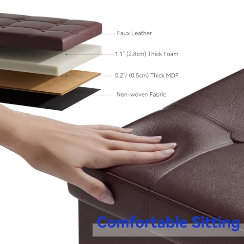 BRIAN & DANY 30 Inches Storage Ottoman Bench, Faux Leather Ottoman with Storage, Folding Bench Shoe, Foot Rest Stool, for Living Room, Brown - color: Leather-brown