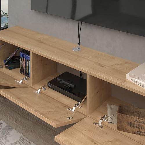 Floating TV Stand Wall Mounted for 65"–80" TVs, Modern Floating Entertainment Center with Cable Management, Wall Mount TV Stand with Storage, Mounted TV Console for Living Room - color: Oak