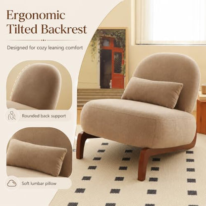 Modern Velvet Armless Accent Chair with Solid Wood Legs, Upholstered Single Lounge Chair, Comfy Reading Chair for Living Room, Bedroom & Reading Nook (Camel + Fabric, 2 Pack, Solid Wood) - color: Camel + Fabric, size: 2 Pack