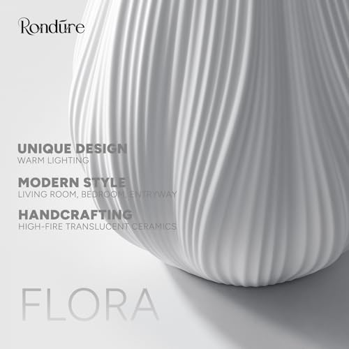 Modern Ceramic Decorative Table Lamp Living Room Bedroom Bedside | Handcrafted Unique Warm Ambient Lighting Lamp, Accent White Translucent Ceramic shade, Fully Dimmable, Corded, Bulb Included