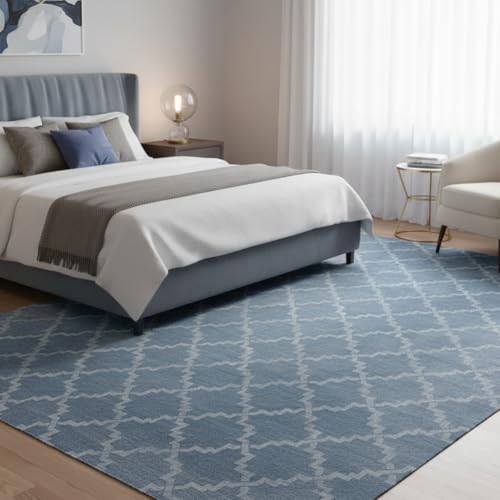 SLEEP ZONE 5x8 ft Teal Geometric Area Rug, Non-Slip for Living Room | Water Resistant Low Pile, Easy to Clean for Bedrooms and Everyday Homes with Kids or Pets - color: Teal Quatrefoil, size: 5×8