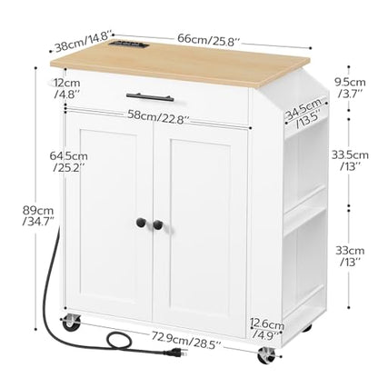 HOOBRO Kitchen Island with Power Outlet, Kitchen Storage Island with Spice Rack and Drawer, Rolling Kitchen on Wheels, for Home, Dining Room, Natural and White WN82UZD01G1 - color: Natural + White