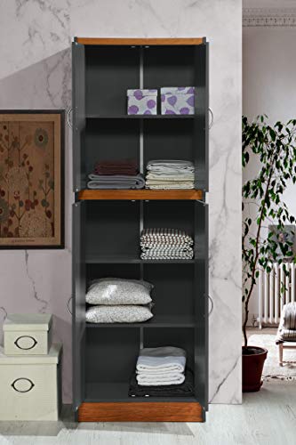 Hodedah 4-Door 4-Shelves, 5-Compartments Kitchen Pantry - color: Grey-oak