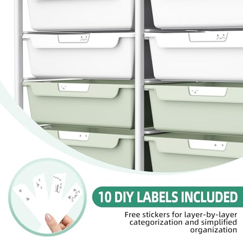 10 Drawer Rolling Storage Cart with Wood Top for Classroom Crafts Green | Easy Setup, Large Capacity, Sturdy Build, Lockable Mobility, For office, classroom and home supplies - color: Green