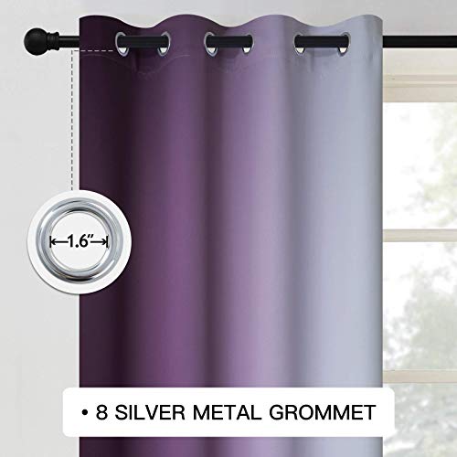 COSVIYA Curtains & Drapes Ombre Purple Gradient Drape 63 inch Long 1 Panel,Grommet Room Darkening Light Blocking Insulated Thermal Window Treatments for Bedroom/Living Room,52x63 inches - color: Purple to Grayish White, size: 52"W x 63"L (Pack of 1)