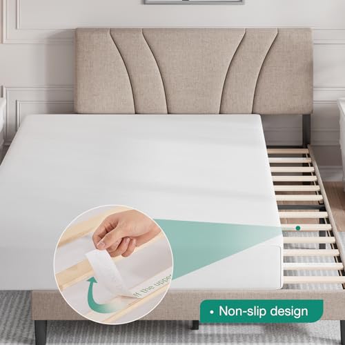 Novilla Queen Bed Frame with Headboard, Linen Upholstered Bed Frame Queen Size with Wood Slats Support, No Box Spring Needed, Heavy Duty Feet, Easy Assembly, Light Beige - color: Light Beige, size: Queen
