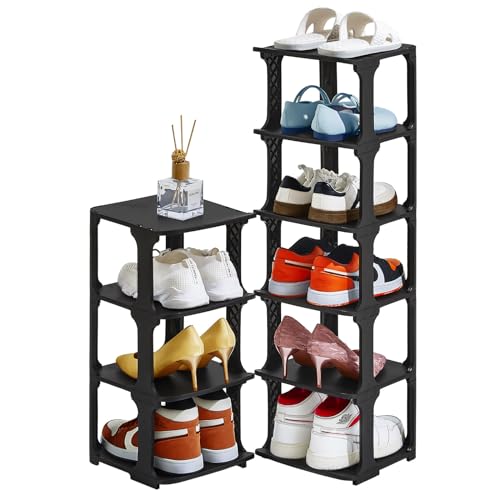 5 Tiers Vertical Shoe Rack, Narrow Free Standing Shoe Storage Organizer for Entryway and Small Closet, Stackable Shoe Holder Shelf Stability DIY, Black - color: Black, size: 9.6"L x 10.4"W x 5.5"H