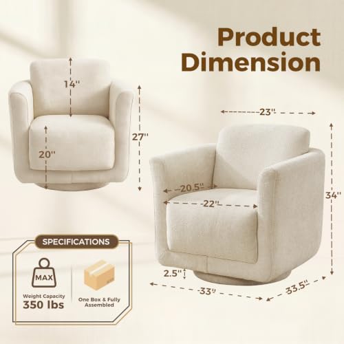 Swivel Accent Chairs Set of 2, Fully Assembled Chenille Armchairs, Linen | 360° Swivel chairs set of 2, 350 lbs capacity, solid wood frame, ergonomic reading chairs, modern accent chairs for bedroom - color: Linen, size: Set of 2