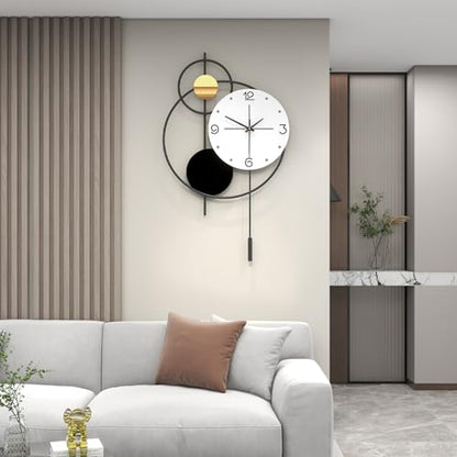 Large Modern Wall Clock for Living Room Decor 24 Inch Big Decorative Black Metal Wall Clock with Pendulum for Home Bedroom Kitchen Office Battery Operated Non Ticking Decoration Clocks Wall - style: Contemporary