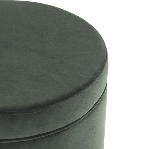 HomePop 19" Round Storage Ottoman - Loden Green Velvet - color: Loden Green