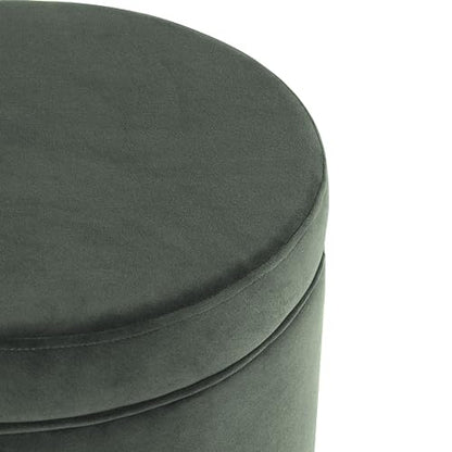 HomePop 19" Round Storage Ottoman - Loden Green Velvet - color: Loden Green