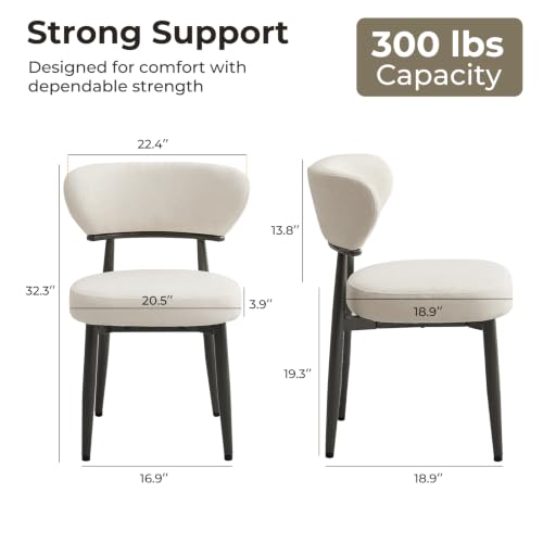 Dining Chairs Set of 2, Modern Upholstered Fabric Dining Chairs | Thick Padded Seat, Textured Fabric, Curved Back, Metal Frame, Dining Room, Kitchen, Breakfast Nook, Restaurant, Beige - color: Beige, size: Set of 2