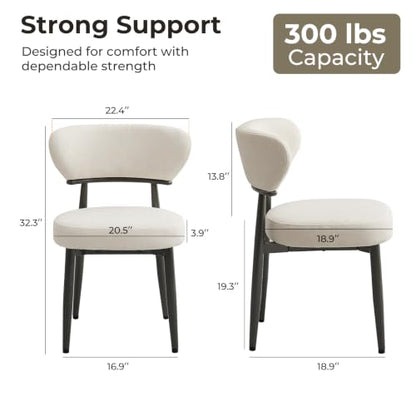 Dining Chairs Set of 2, Modern Upholstered Fabric Dining Chairs | Thick Padded Seat, Textured Fabric, Curved Back, Metal Frame, Dining Room, Kitchen, Breakfast Nook, Restaurant, Beige - color: Beige, size: Set of 2