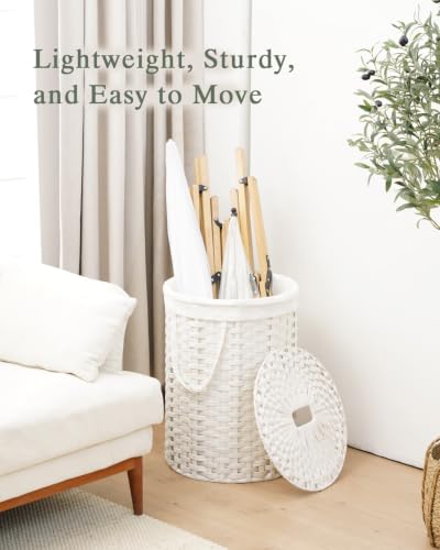 SETVSON Laundry Hamper with Lid Round Laundry Basket 23.8 Gal White | The lid hides dirty clothes, keeping spaces neat and fresh. 90 L Large Capacity, Stylish Design with Handles Easy Transport - color: White, size: 90 L