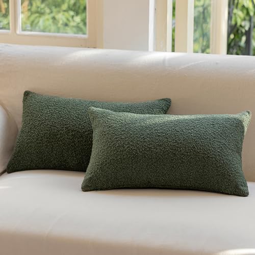 Decorative Throw Pillow Covers 12x20 Inch Pack of 2,Textured Boucle Neutral Lumbar Cushion Cases for Bed Couch Sofa, Accent Mordern Farmhouse & Minimalist Home Decor (Olive Green) GE05-12 - color: Olive Green, size: 20" x 12" (Pack of 2)