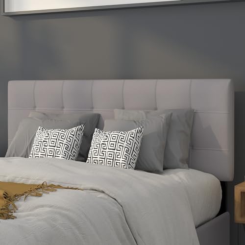 EMMA + OLIVER Light Gray Full Quilted Tufted Headboard | Adjustable Bed Rail Slots, Fabric Upholstered - color: Light Gray, size: Full
