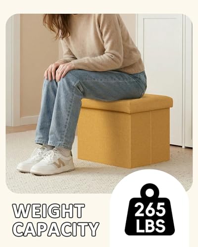 PINPLUS Flat Top Folding Linen Storage Ottoman 16.5", 36L Collapsible Storage Cube with Lid, 250 lbs Load Capacity, Fabric Foot Rest Seat for Living Room, Bedroom, Closet,Yellow - color: Yellow