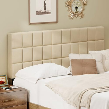 Velvet Upholstered Tufted King Size Headboard,Wood Head Board with Metal Legs, Adjustable Height from 42” to 56”, Bed Headboard in Modern Design,Backboard for Bed, Apricot - color: Apricot, size: King