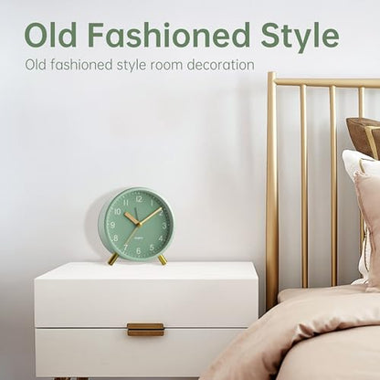 JALL Analog Alarm Clock, 4 inch Super Silent Non Ticking Small Clock with Night Light, Battery Operated, Simple Design, Easy Setting for Office, Bedroom, Bedside, Desk, Teens, Elders, Adult, Green - color: Green+gold