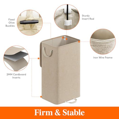 Lifewit Single Laundry Hamper with Lid and Removable Laundry Bags, Large Collapsible 1 Dividers Dirty Clothes Basket with Handles for Bedroom Laundry Room Closet Bathroom College, 100L Beige - color: Beige, size: 100L