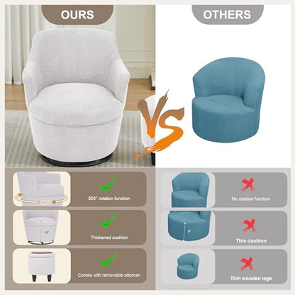 LOULENS Swivel Accent Chair with Storage Ottoman, Light Grey | Linen, Small, Barrel, Reading Chair, Vanity Chair, Comfy Single Sofa, Armchair, for Living Room, Bedroom - color: Light Grey