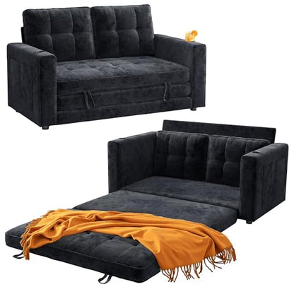 Convertible Sofa Bed, Folding Sofa Bed 2 in1 Pull Out Loveseat Sleeper Sofa, Floor Sofa Bed for Small Spaces Folding Couch Bed with Pillows for Living Room Bedroom - Black - color: Black