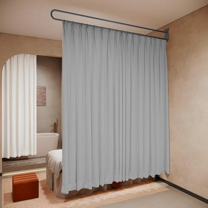 Privacy Partition Curtains, U Shaped Rod with Hook, 6.56ft,Grey | Wall Mounted Privacy Room Divider Rod with Flat Hook ,for Fitting Room Beauty Salon Bedroom Hospital - color: Grey