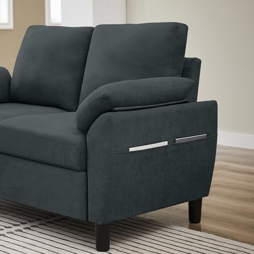 Small Loveseat Sofa, 57" Mid Century Modern Love Seat, 2 Seater Couches for Living Room, Bedroom, Small Spaces, Dark Grey - color: Dark Grey