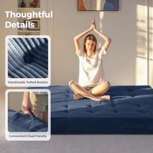 MAXYOYO Foldable Mattress, 8-Inch Tufted Futon Mattress with Handles | Tufted Floor Sofa Bed and Versatile Mattress, Carry Handles for Living Rooms or Guest Rooms, Frame Not Included, Dusty Blue - color: Dusty Blue