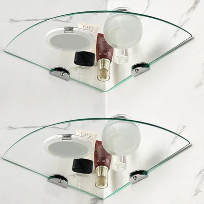 Glass Corner Shower Shelves, Tempered Floating Glass Shelves Wall Mount, Shower Caddy Organizer, Bathroom Corner Shelf with Zinc Alloy Brackets for Bathroom, Kitchen, Living Room, 9.8" x 9.8", 2 Pack - size: 2 PACK Without Rail