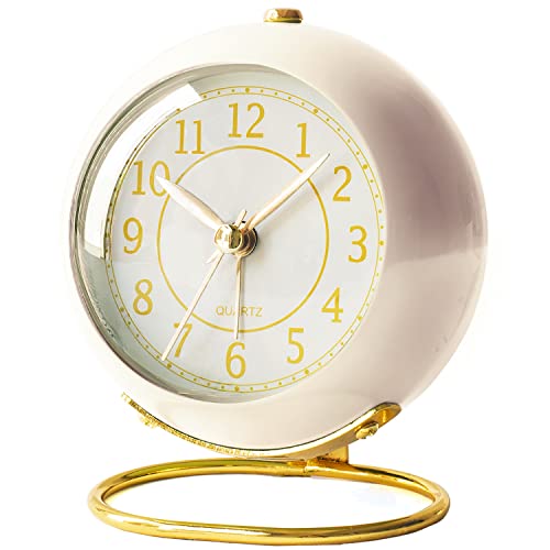 AYRELY® Battery Operated Analog Desk Alarm Clock with Light, Table Clock | Retro Aesthetic Clock with Silent Non-Ticking Movement for Bedside, Bedroom, Kitchen, Office, Travel & Kids' Room (Cream) - color: Cream