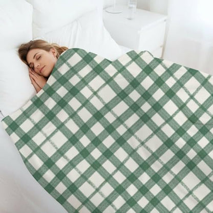 Dark Green Plaid Flannel Blanket Lightweight Fuzzy Fleece Throw for Wife Girls Plush Throws Birthday Housewarming Travel Companion Gift for Couch Bed 60" X80" - size: 60 × 80 inch