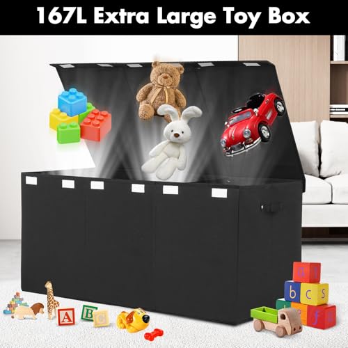 167L Large Toy Box Chest Storage with Lid, Collapsible Kids Toy Storage | Toy Chest with with Removable Divider for Kids, Boys, Girls, Nursery, Living Room, Bedroom, 35.5"x17" x17" (Linen Black) - color: Extra Extra Large Black