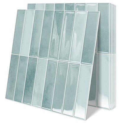10 Sheets Upgraded Thicker Design Subway Tile Peel and Stick Backsplash | 12”×12”Self Adhesive Wall Tiles Stick on Back Splash for Kitchen,Bathroom,Camper(Azure Blue) - color: Azure Blue