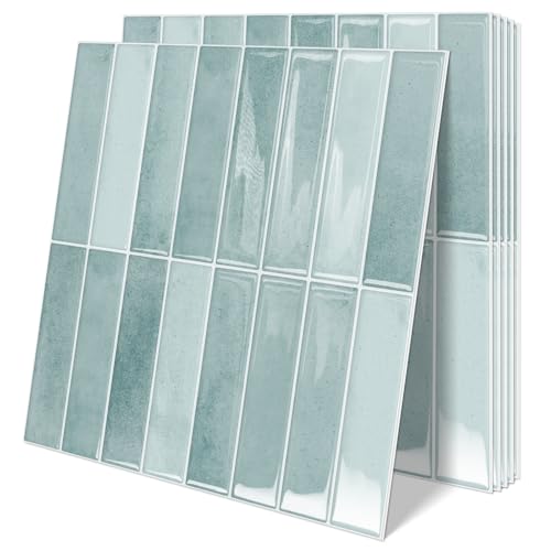 10 Sheets Upgraded Thicker Design Subway Tile Peel and Stick Backsplash | 12”×12”Self Adhesive Wall Tiles Stick on Back Splash for Kitchen,Bathroom,Camper(Azure Blue) - color: Azure Blue