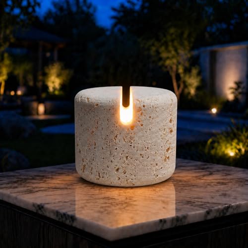 100% Marble Touch Pat Lamp, Unique Natural Stone Small Night Table Lamp, Type-C Rechargeable 3-Way Dimmable Bedside Lamp, Warm Ambient Lighting for Bedroom (Travertine) - color: Travertine