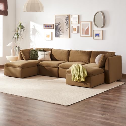 mopio Oversized Modular Sectional Sofa with Fully Removable Covers and Storage, Convertible U, L-Shaped and Sleeper Sectional, Modern Couches with Ottoman Chaise (Hazelnut Velvet, 6 Seats, U) - color: [Gen 2] Hazelnut Velvet, size: 6 Seats, U