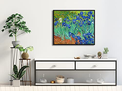 Wieco Art Black Framed Wall Art Irises by Van Gogh Famous Flowers Oil Paintings Reproduction Canvas Prints Modern Canvas Prints Artwork Pictures on Canvas Wall Art for Wall Decor - size: 24"L x 20"W