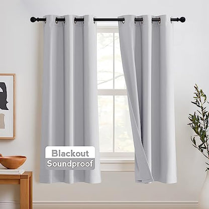 RYB HOME Soundproof Curtains 63 inches, 3 Layers 100% Blackout Curtains | Noise Reducing,Thermal Insulated,With Detachable Felt Liner,For Nursery Bedroom Kids Room,W42 x L63,Sliver Grey,2 Panels - color: Silver Grey, size: 42"W x 63"L (Pack of 2)