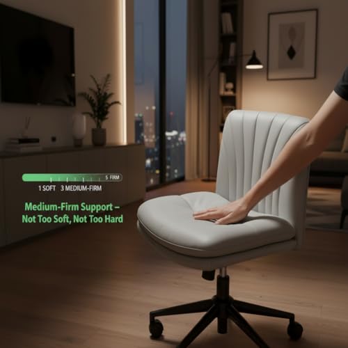 Marsail Criss Cross Office Chair with Wheels, Armless Wide Desk Chair for Active Sitting, PU Leather Cross Legged Chair for Home Office, Pet-Friendly & Easy Clean, Grey - color: Grey