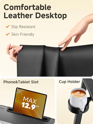 SAIJI Heavy Duty TV Trays Upgraded TV Tables for Eating on Couch | Angle & Height Adjustable Living Room Dinner Table, Laptop Desk for Sofa/Bedside/ Recliner, with Cup Holder and Tablet Slot - color: Black
