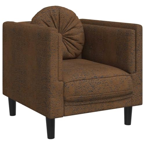 Brown Faux Suede Leather Armchair with Solid Wood Frame, Stain Resistant Upholstered Chair for Living Room Bedroom - color: Brown, size: 1 & Sofa