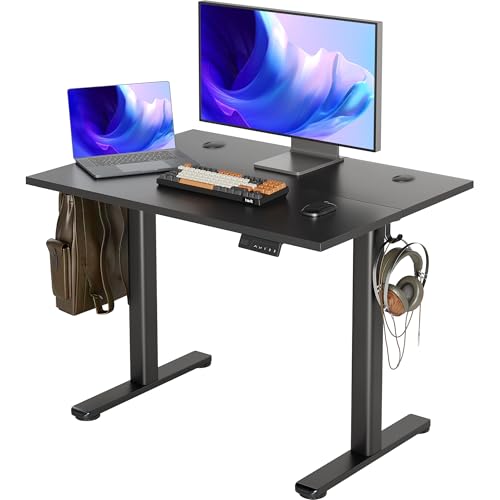 Seang Electric Standing Desk Adjustable Height, 40 x 24 Inch Stand up Desks, 3 Memory Presets & Cable Management Sit Stand Desk for Home Office Computer Workstation, Black Frame/Black Top - color: Rustic Brown, size: 59 inch